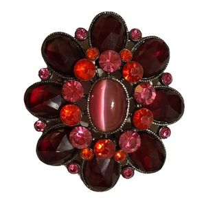 Vintage Brooch Pin Simulated Rubies Garnets and Simulated Large Pink Sapphire